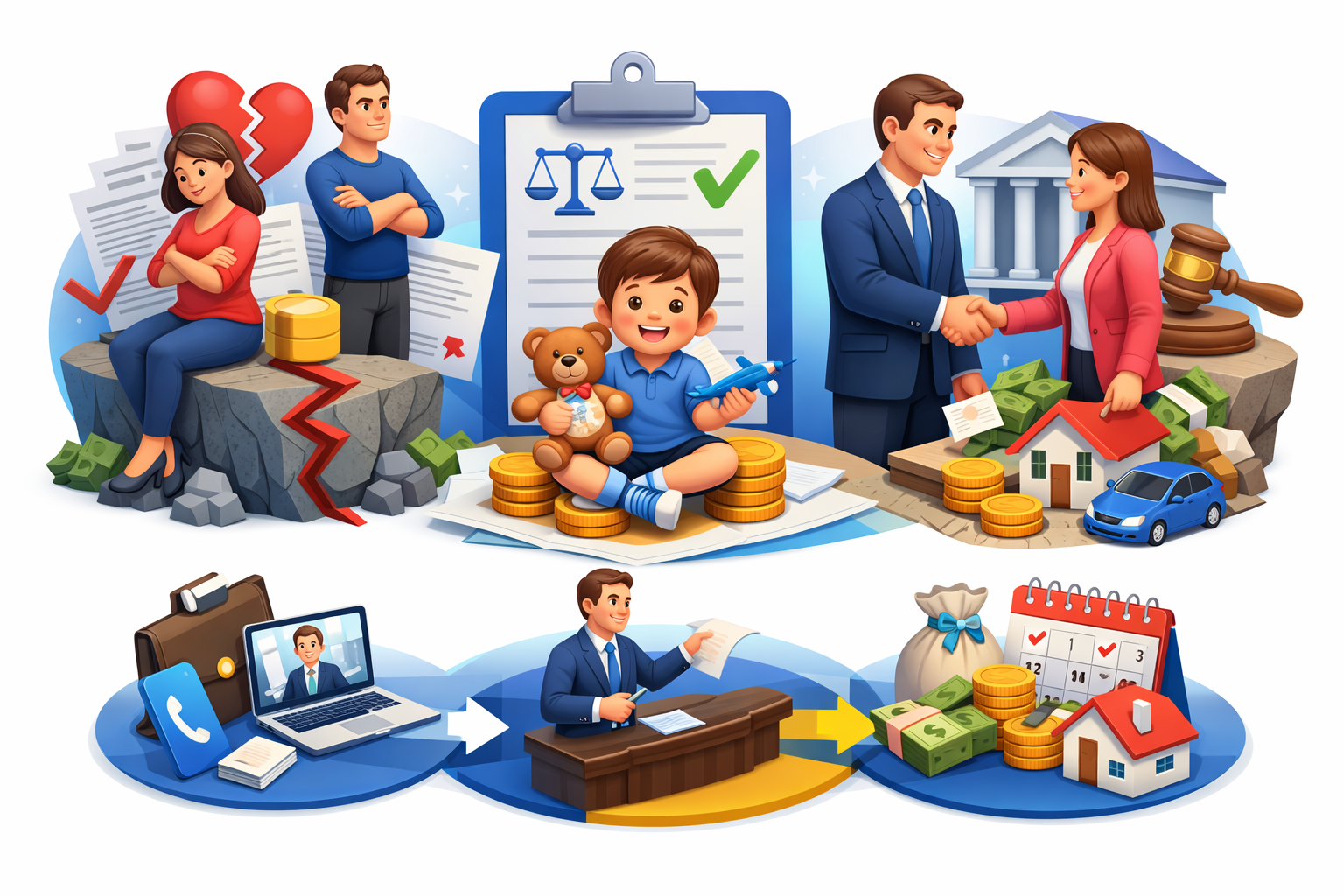 Адвокат по аліментах на дитину — судове стягнення аліментів, виплати на дитину, 3D інфографіка