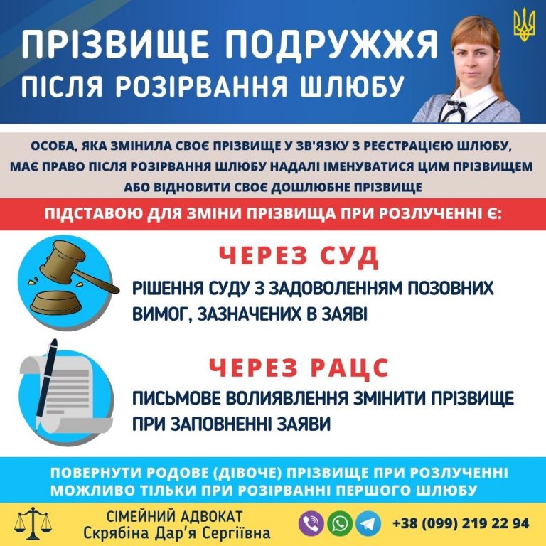 Прізвище подружжя після розлучення в Україні — зміна через суд або РАЦС