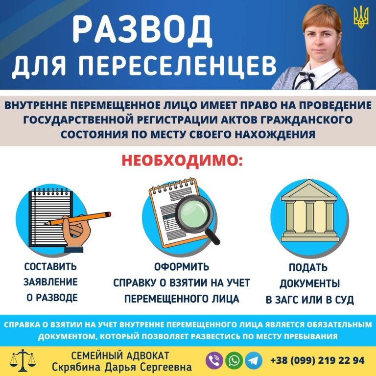 развод для переселенцев в Украине оформление справки ВПЛ подача заявления в суд или загс помощь адвоката