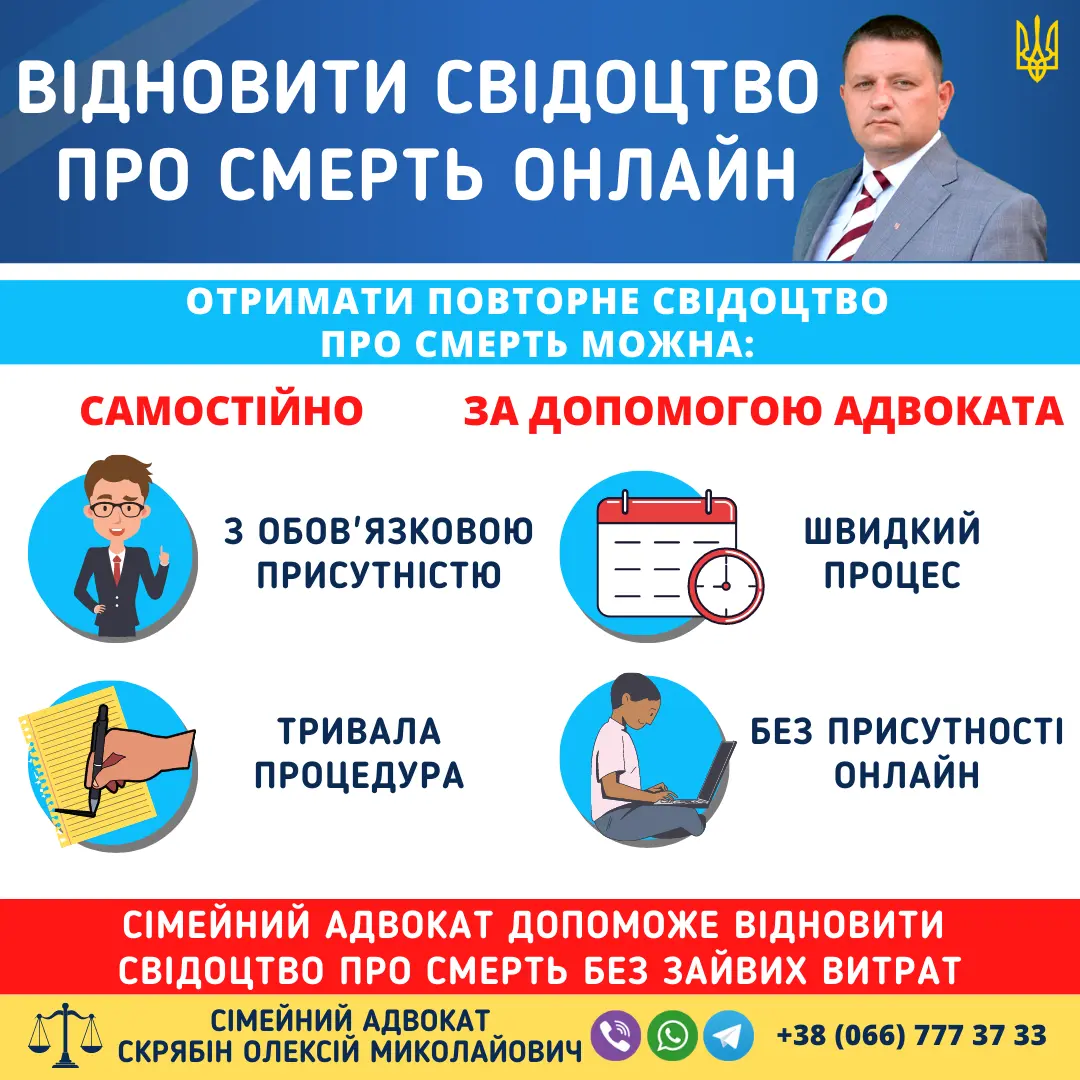 Відновити свідоцтво про смерть онлайн в Україні – як отримати повторне свідоцтво через ДРАЦС з допомогою адвоката