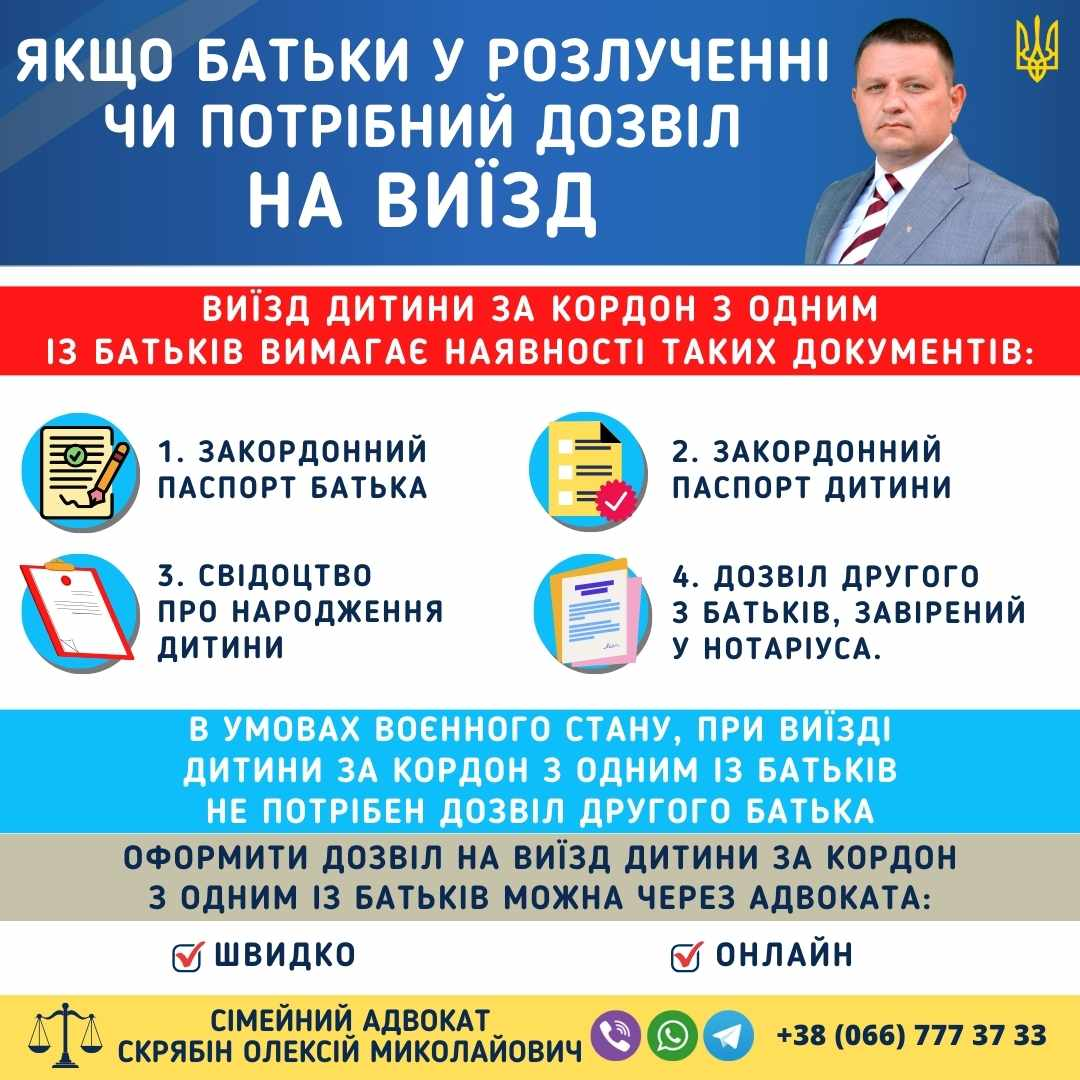Чи потрібний дозвіл на виїзд дитини за кордон якщо батьки у розлученні в Україні