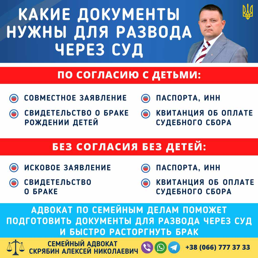 какие документы нужны для развода через суд в Украине для подачи заявления